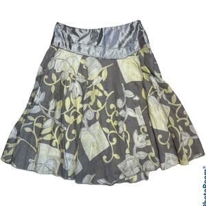 Y2K Toi et Moi Purple Yellow Leaves Floral Flare Cotton Skirt Women's Sz S